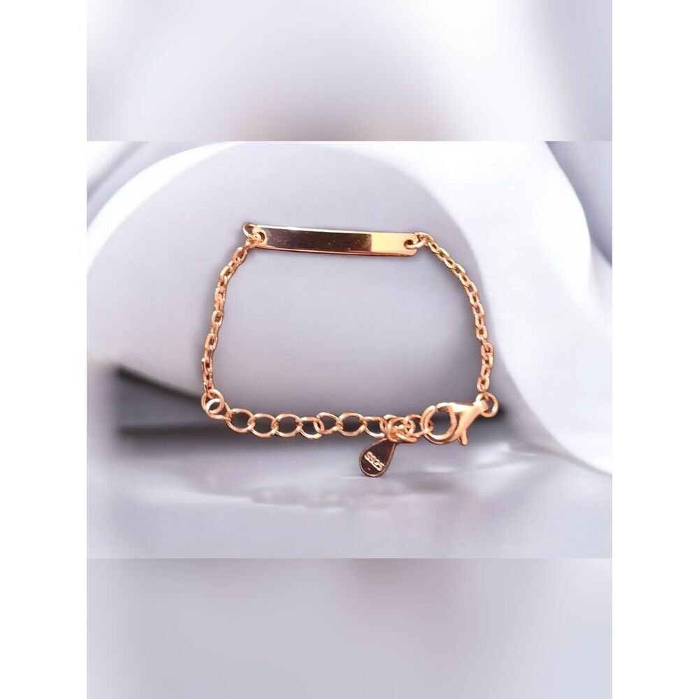 S925 Rose Gold Childs Sleek Bar Bracelet New In Box